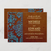 bruin en blauw Damasbrood sparen de Datum Save The Date (Voorkant / Achterkant)