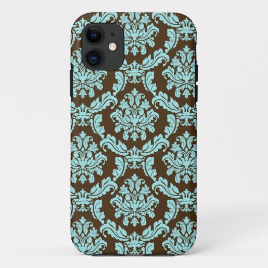 Bruin en blauw Damask Case-Mate iPhone Case (Achterkant)