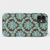 Bruin en blauw Damask Case-Mate iPhone Case (Achterkant (horizontaal))