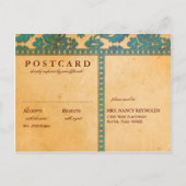  bruin en blauw Damask Lace Wedding RSVP Uitnodiging Briefkaart (Achterkant)