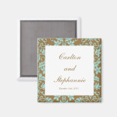 Bruin en blauw Damask Wedding Magnet Favor (Voorkant / Achterkant)