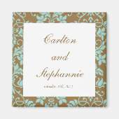Bruin en blauw Damask Wedding Magnet Favor (Voorkant)