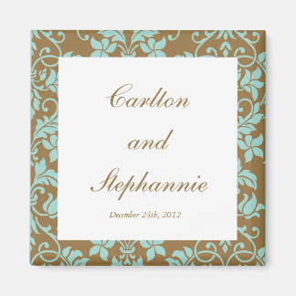Bruin en blauw Damask Wedding Magnet Favor