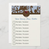 Bruin en Blauw Damask Wijnproeverij Menu (Voorkant / Achterkant)