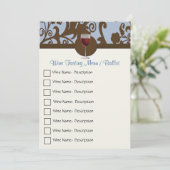 Bruin en Blauw Damask Wijnproeverij Menu (Staand voorkant)