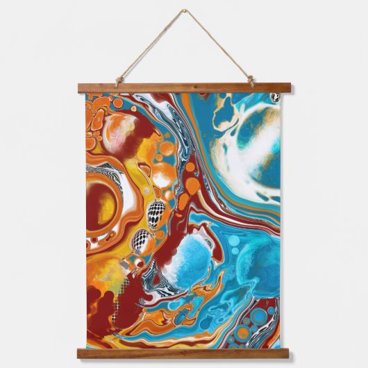 Bruin en Blauw Digitale Vloeibare Kunst Hangend Wandkleed (Voorkant)