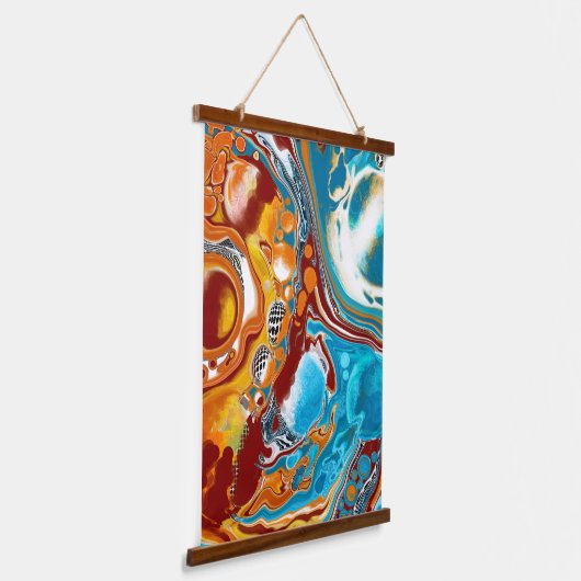 Bruin en Blauw Digitale Vloeibare Kunst Hangend Wandkleed (Gebogen)