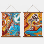 Bruin en Blauw Digitale Vloeibare Kunst Hangend Wandkleed (Dubbel)