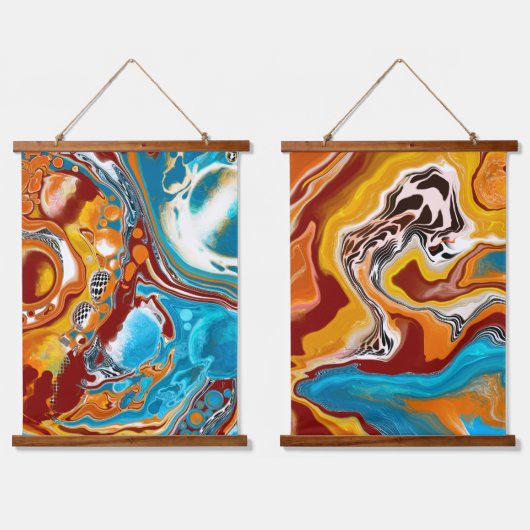 Bruin en Blauw Digitale Vloeibare Kunst Hangend Wandkleed (Dubbel)