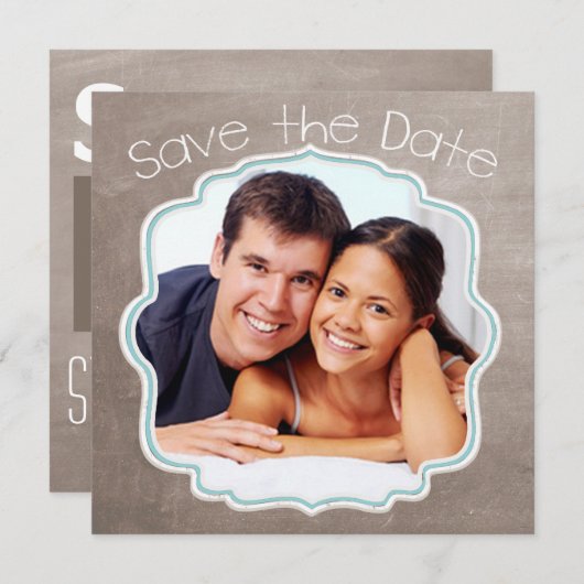 Bruin en Blauw Foto Modern sparen de Datum Save The Date (Voorkant / Achterkant)