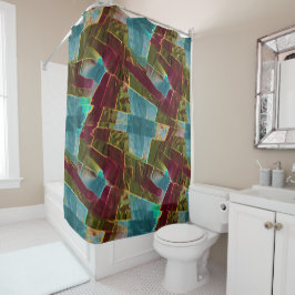 Bruin en blauw gespikkelde kartonnen was douchegordijn