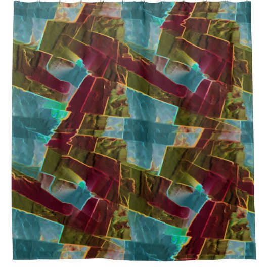 Bruin en blauw gespikkelde kartonnen was douchegordijn (Voorkant)