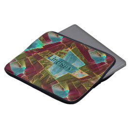 Bruin en blauw gespikkelde kartonnen was laptop sleeve