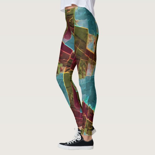 Bruin en blauw gespikkelde kartonnen was leggings (Links)