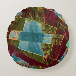 Bruin en blauw gespikkelde kartonnen was rond kussen