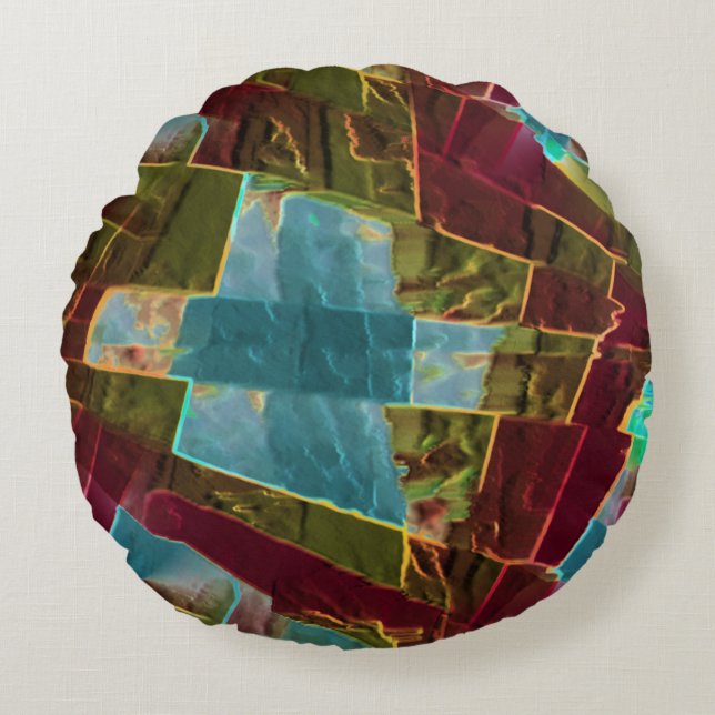 Bruin en blauw gespikkelde kartonnen was rond kussen (Voorkant)