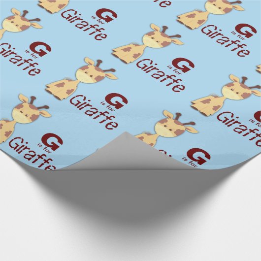 Bruin en blauw Giraffe Baby shower Cadeaupapier (Hoek)