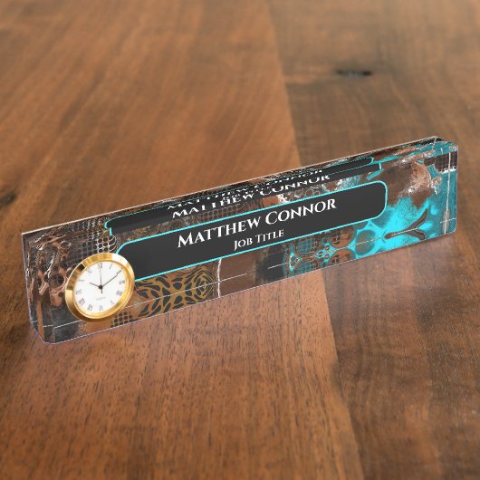 Bruin en blauw Marble Classy Modern, op maat gemaa Naambordje (Zijkant)