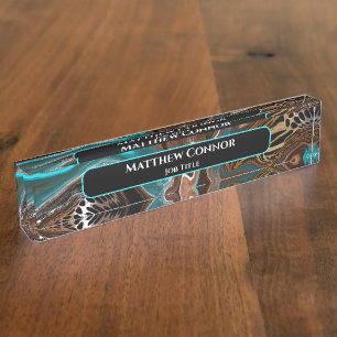 Bruin en blauw Marble Classy Modern, op maat gemaa Naambordje