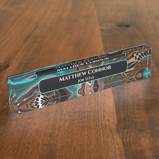 Bruin en blauw Marble Classy Modern, op maat gemaa Naambordje (Zijkant)