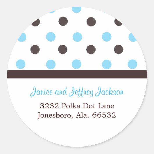 Bruin en Blauw: Polka Dot Adres Sticker (Voorkant)