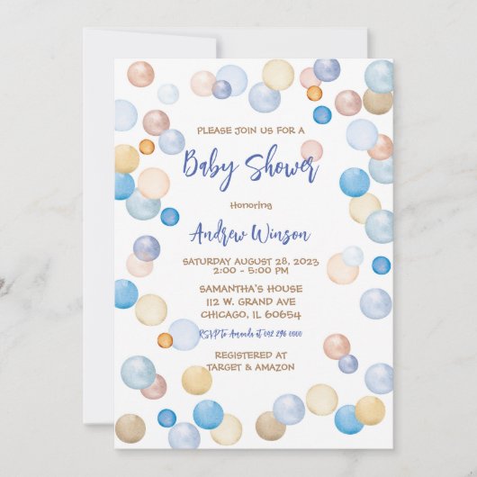 Bruin en Blauw Polka Dot Baby shower Kaart (Voorkant)