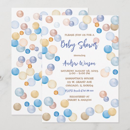 Bruin en Blauw Polka Dot Baby shower Kaart (Voorkant / Achterkant)