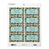Bruin en blauw retro bloemen en bladeren patroon etiket (Full Sheet)