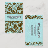 Bruin en Blauw Retro Bloemen en Bladpatroon 2 Visitekaartje (Voorkant / Achterkant)