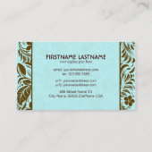 Bruin en Blauw Retro Bloemen en Bladpatroon 2 Visitekaartje (Achterkant)