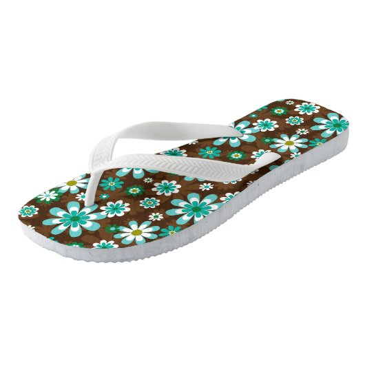 Bruin en blauw-roodbloemen teenslippers (Schuin)