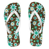 Bruin en blauw-roodbloemen teenslippers (Voetbed)