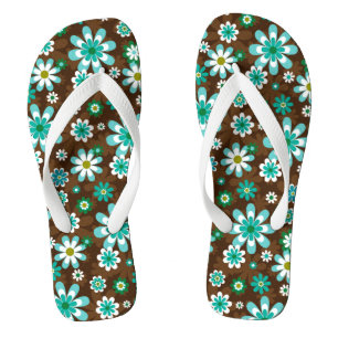 Bruin en blauw-roodbloemen teenslippers