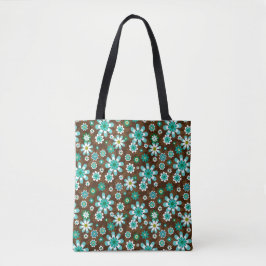 Bruin en blauw-roodbloemen tote bag