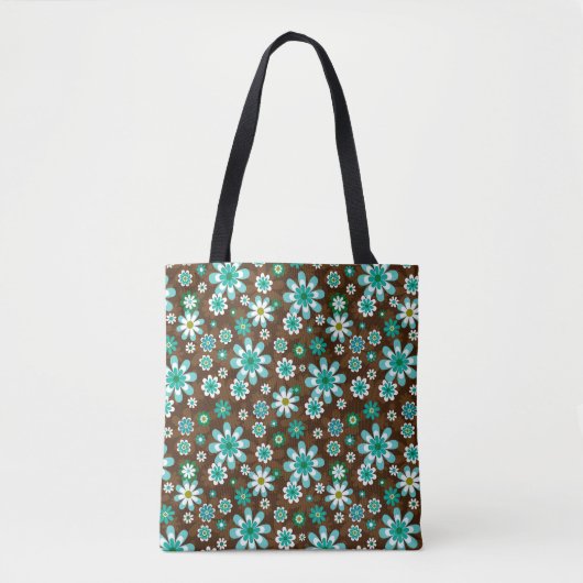 Bruin en blauw-roodbloemen tote bag (Voorkant)