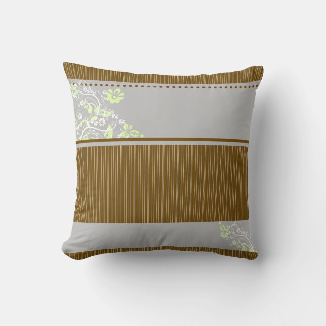 Bruin en Blauw Striped Floral Print Kussen (Voorkant)