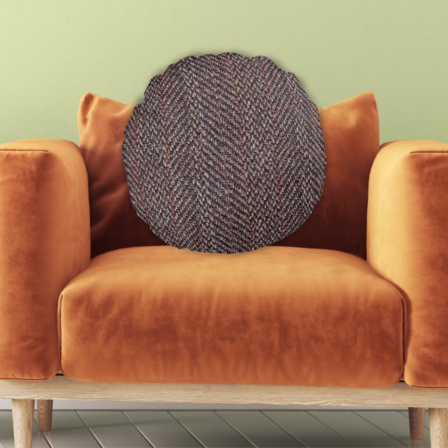 Bruin en Blauw Tweed Afbeelding Rond Sierkussen Rond Kussen (Brown and Blue Tweed Image Round Throw Pillow)