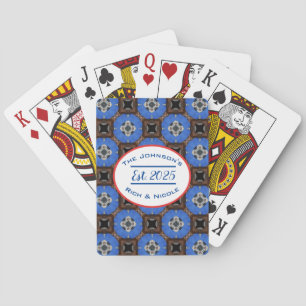 Bruin En Blauw Vierkant Patroon Pokerkaarten
