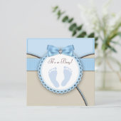 Bruin en Blauw Voetafdruk Baby shower Kaart (Staand voorkant)
