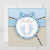 Bruin en Blauw Voetafdruk Baby shower Kaart (Voorkant)