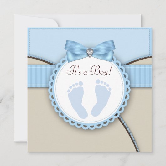 Bruin en Blauw Voetafdruk Baby shower Kaart (Voorkant)