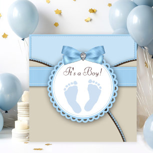 Bruin en Blauw Voetafdruk Baby shower Kaart