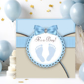 Bruin en Blauw Voetafdruk Baby shower Kaart