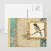 Bruin en blauw vogel op een filiaal briefkaart (Voorkant / Achterkant)