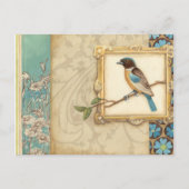Bruin en blauw vogel op een filiaal briefkaart (Voorkant)