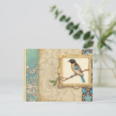 Bruin en blauw vogel op een filiaal briefkaart (Staand voorkant)