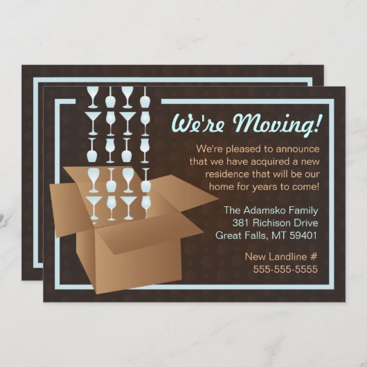 Bruin en blauw We verplaatsen de aankondiging van (Voorkant / Achterkant)