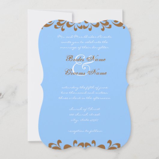 Bruin en Blauw wervelt bruiloft uitnodiging (Voorkant)