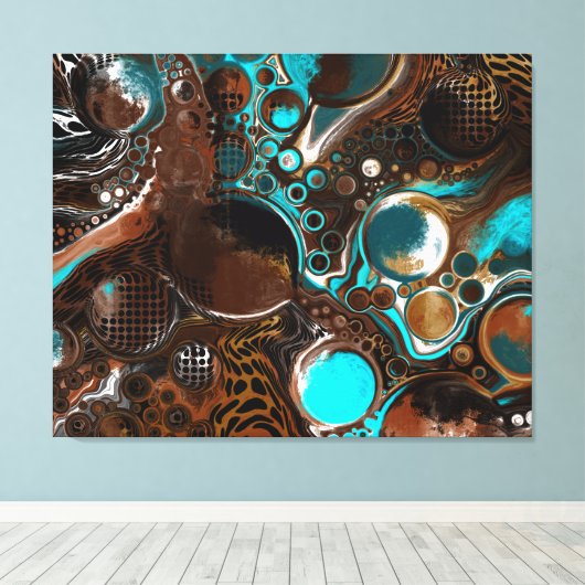 Bruin en blauwe marmer blauw canvas afdruk (Insitu (Houten vloer))