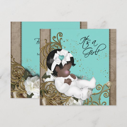 Bruin en Blauwgroen blauw etnisch Baby shower Kaart (Voorkant / Achterkant)